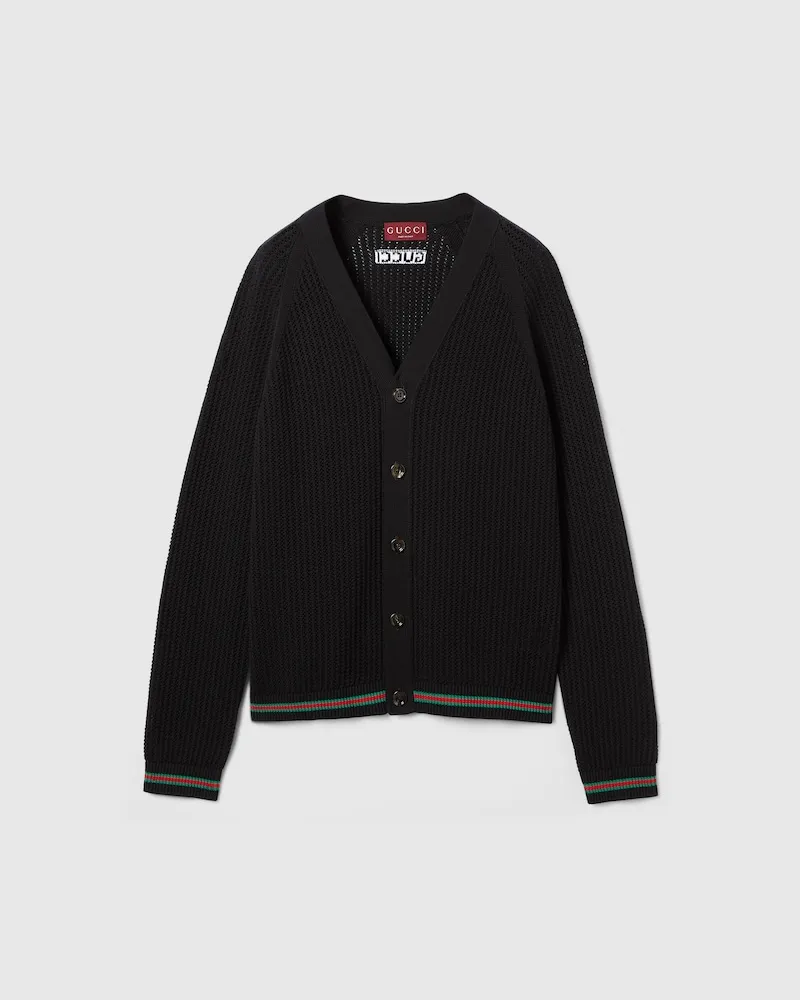 Gucci Cardigan aus Baumwollstrick Mit Web, Größe Grün