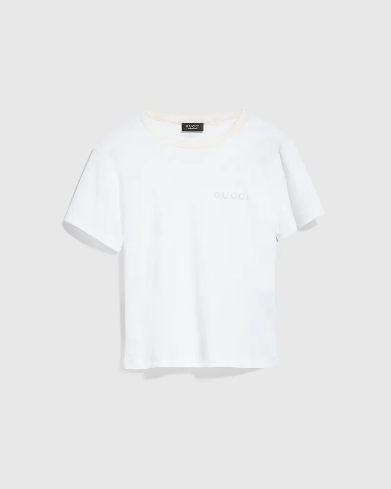 Gucci T-Shirt aus Baumwolljersey mit Stickerei, Größe Weiß