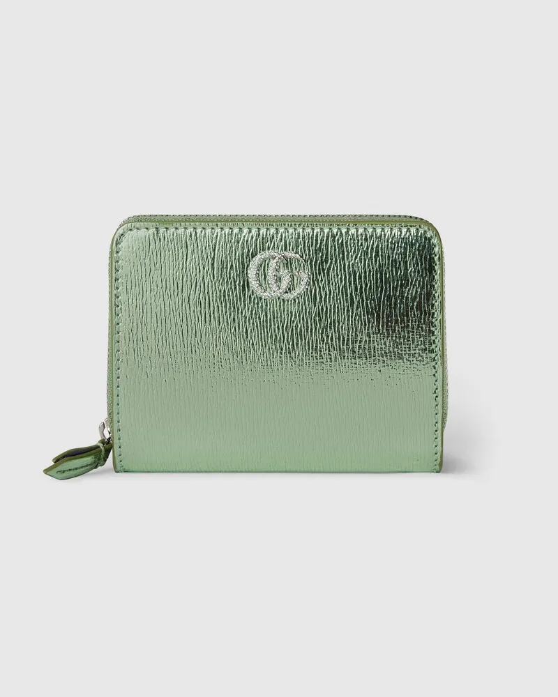 Gucci Portefeuille Zippé GG Marmont Bicolore Mini Format Vert