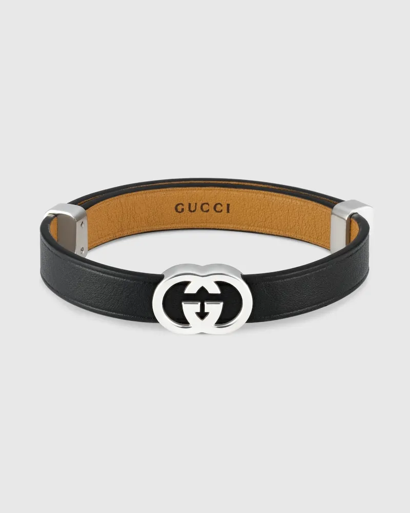 Gucci Interlocking Armband aus Leder Silber