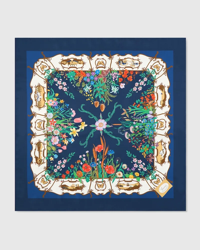 Gucci Vierecktuch aus Seidentwill Mit Print Blau