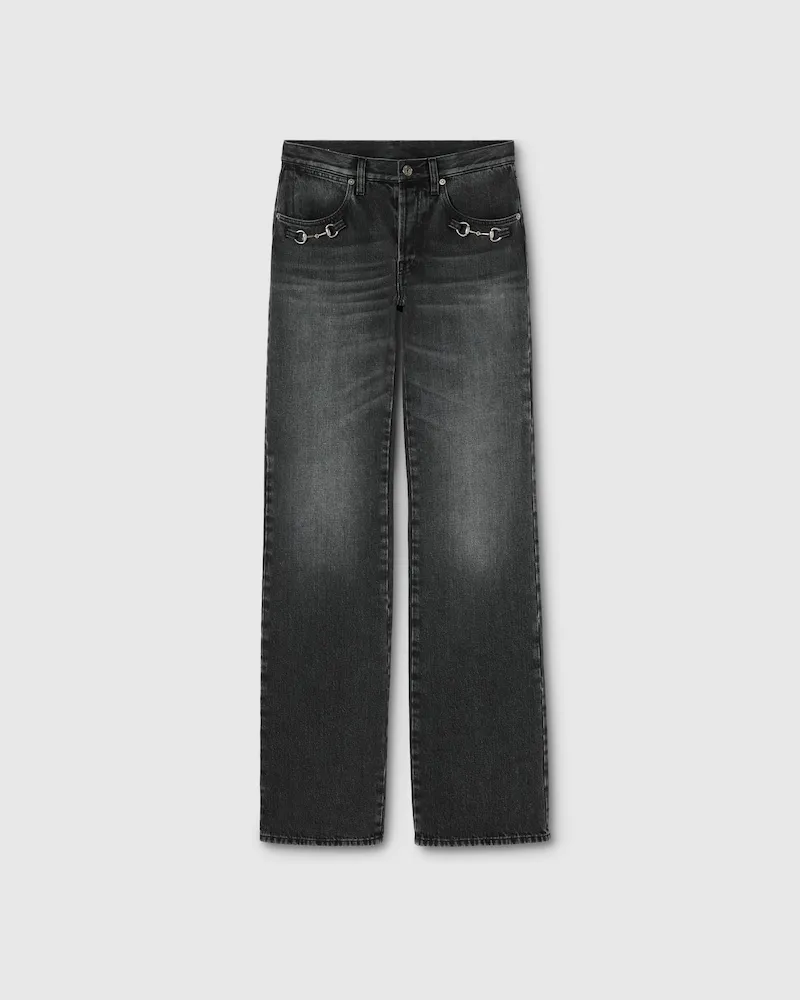Gucci Hose aus Baumwolldenim Mit Horsebit, Größe Schwarz