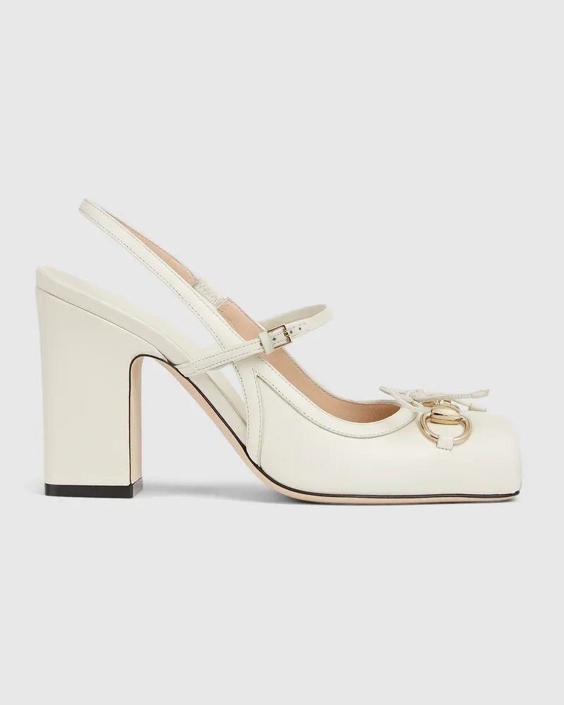 Gucci Horsebit Damenpumps Mit Fersenriemchen, Größe Weiß