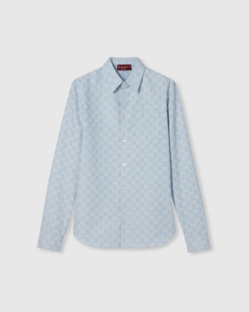 Gucci Hemd aus Gestreiftem GG Baumwolljacquard, Größe Blau