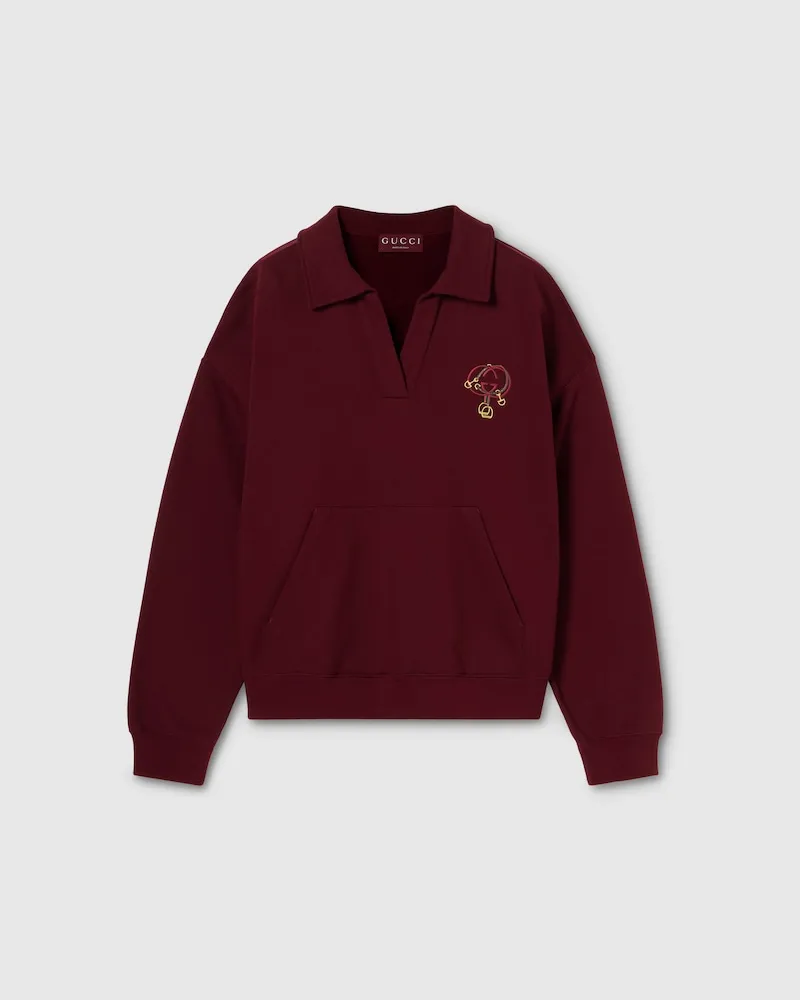 Gucci Sweatshirt aus Baumwolljersey Mit Stickerei, Größe Bordeauxrot
