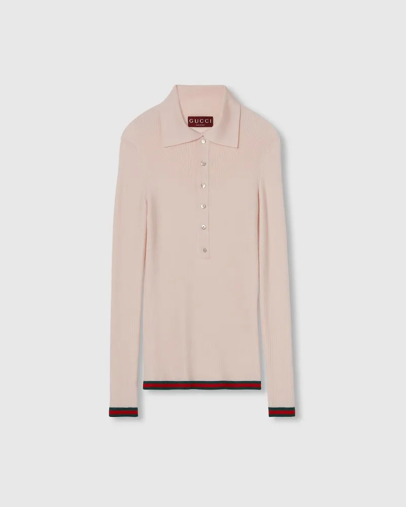 Gucci Poloshirt aus Kaschmir Und Seide Mit Web, Größe Pink
