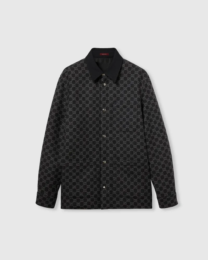 Gucci Jacke aus Gebürstetem GG Flanell, Größe Grau