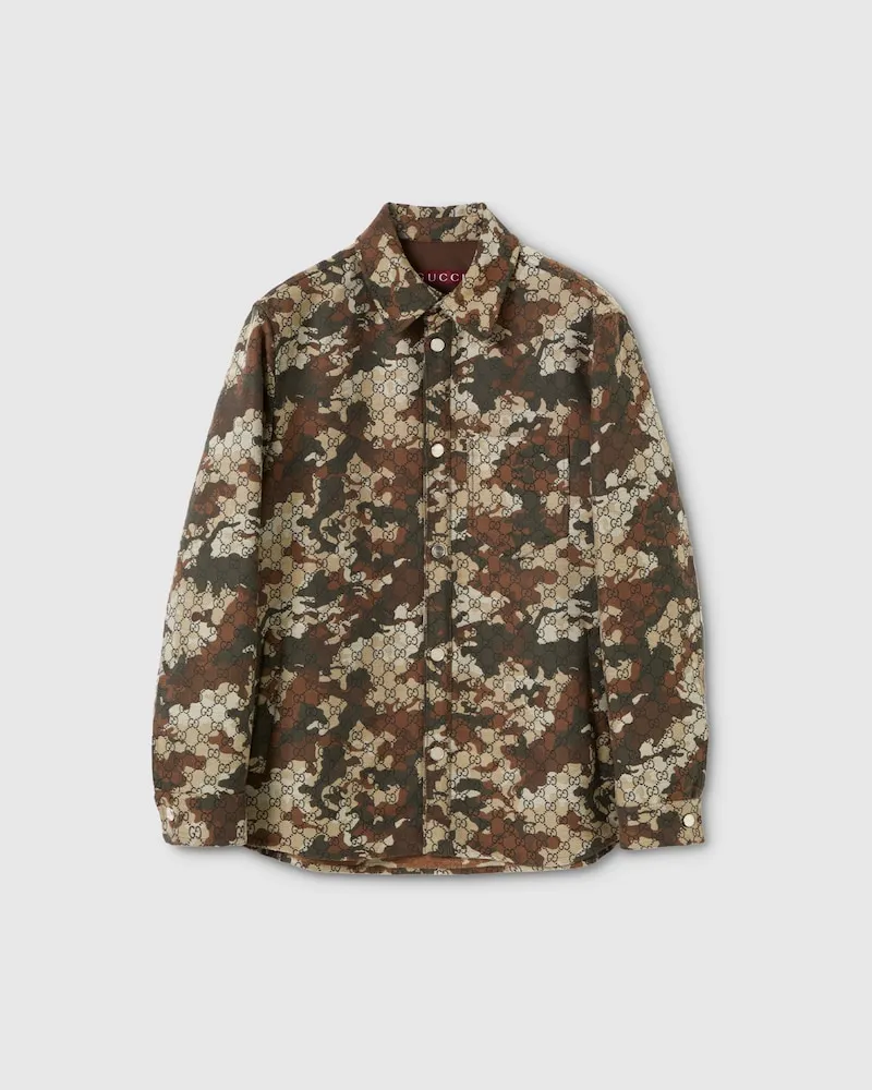 Gucci Hemd aus Marmoriertem GG Baumwolldenim-Jacquard, Größe Grün