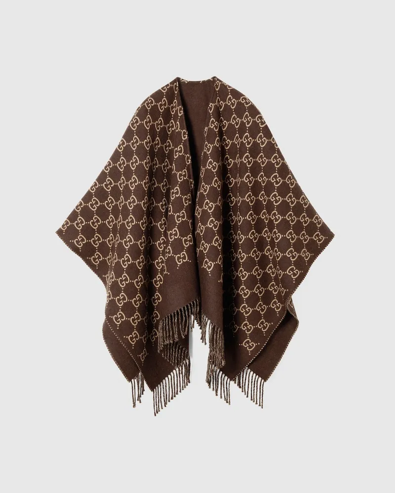 Gucci Cape En Jacquard De Laine GG Marron