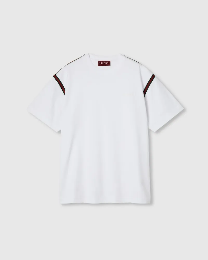 Gucci T-Shirt aus Baumwolljersey Mit Web, Größe Weiß