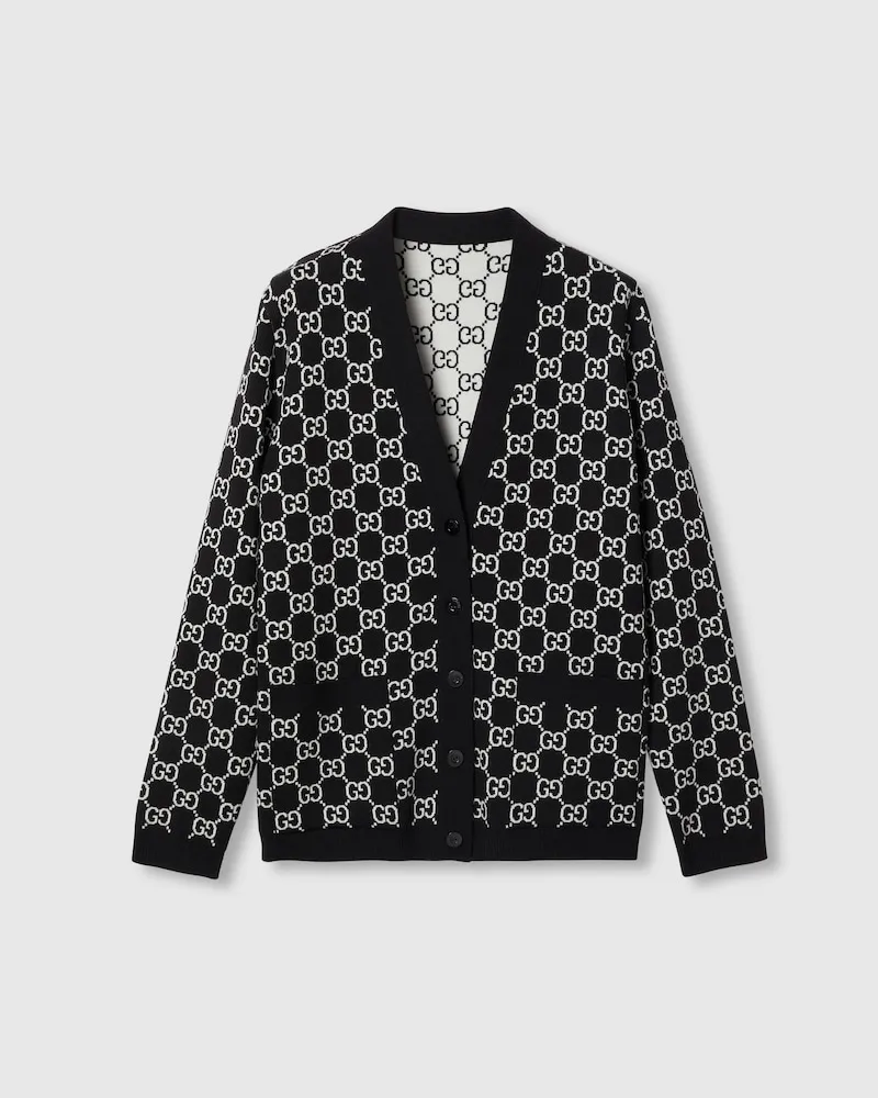Gucci Wendbarer Cardigan aus GG Wolljacquard, Größe Schwarz