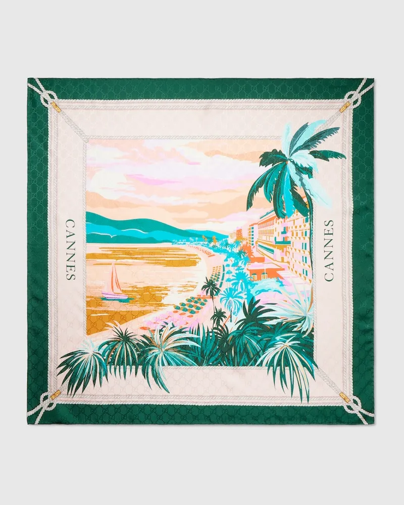 Gucci Vierecktuch aus Seide mit 'Cannes'-Print Grün
