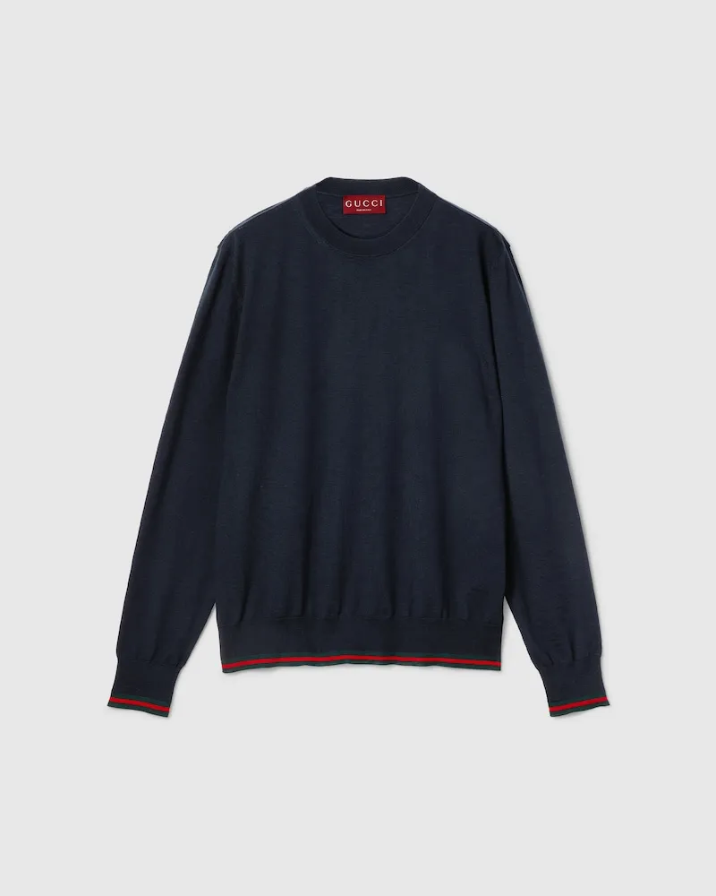 Gucci Pullover aus Wollstrick Mit Web, Größe Blau