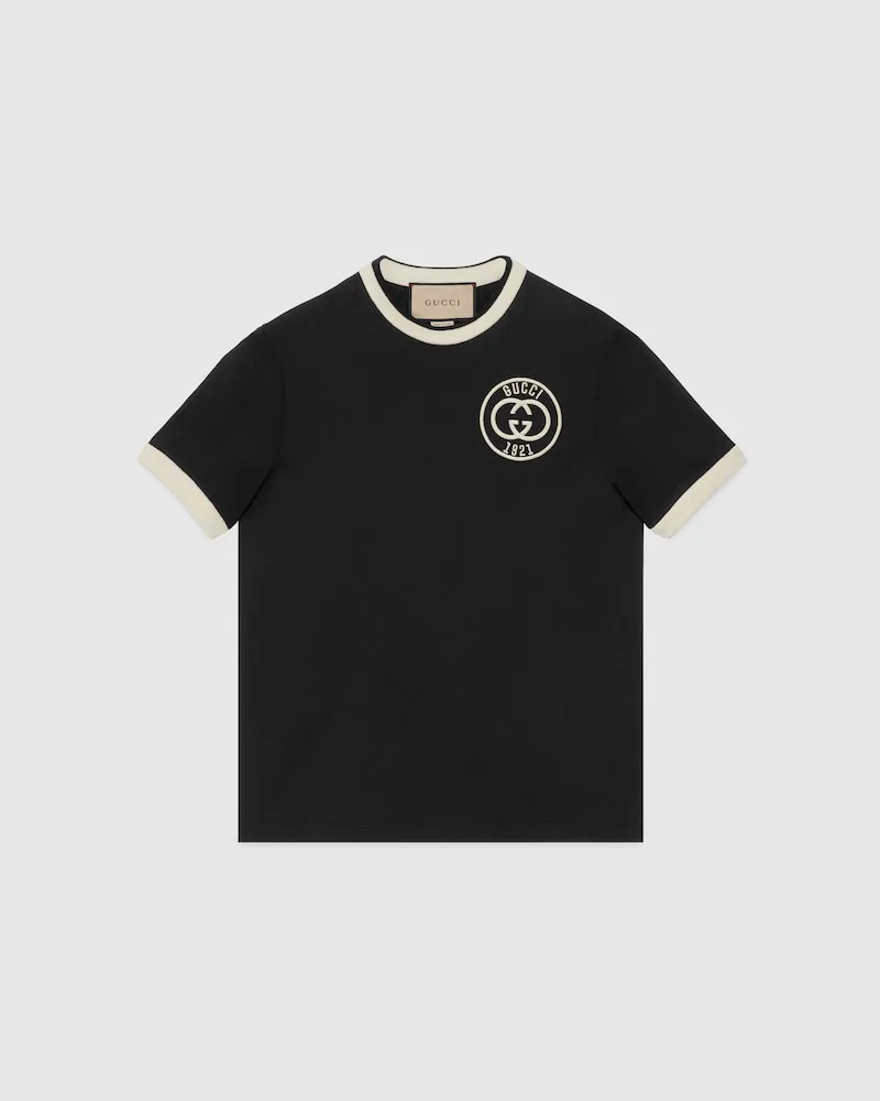 Gucci T-Shirt aus Baumwolljersey Mit Stickerei, Größe Schwarz