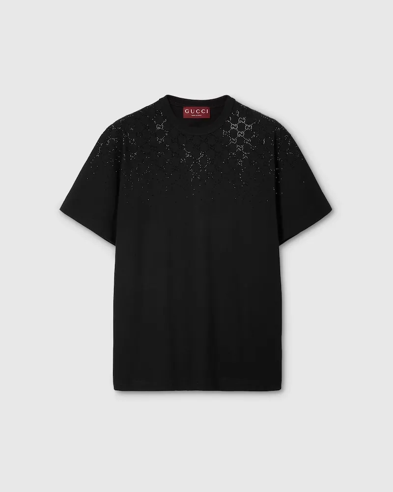 Gucci T-Shirt aus Baumwolljersey Mit Kristallen, Größe Schwarz