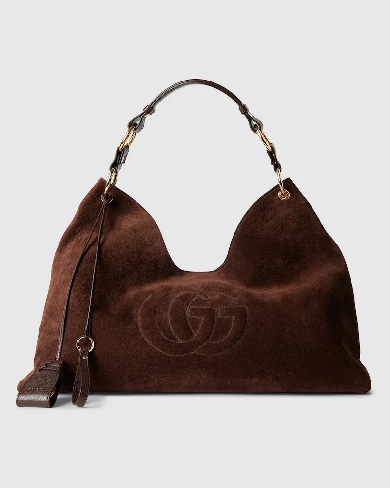 Gucci Große Schultertasche mit Doppel G Detail Braun