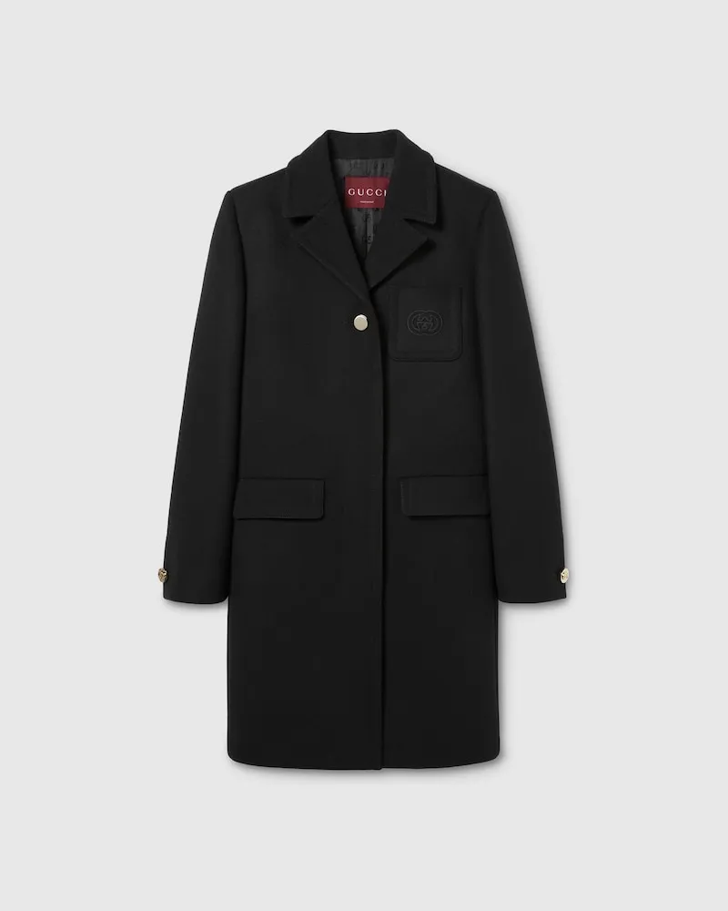 Gucci Mantel aus Batavia-Wolle Mit Patch, Größe Schwarz