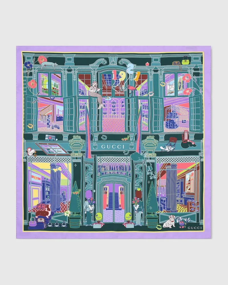 Gucci Vierecktuch aus Seidentwill mit Print Grün