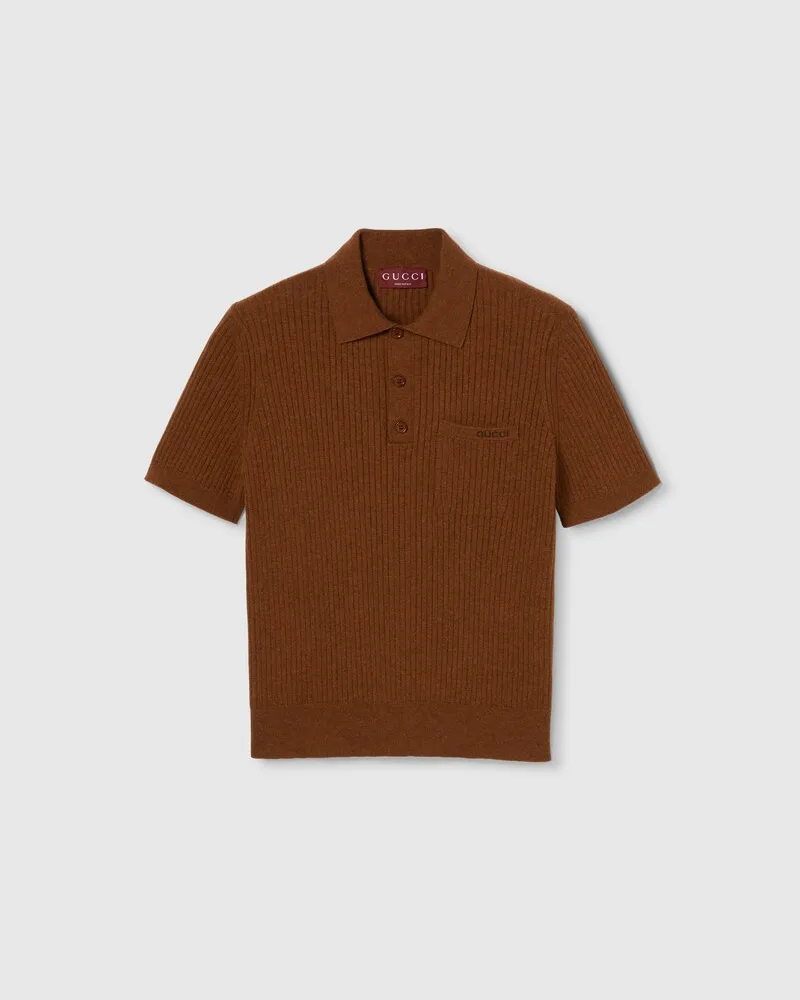 Gucci Poloshirt aus Woll- Und Kaschmir-Rippstrick, Größe Braun