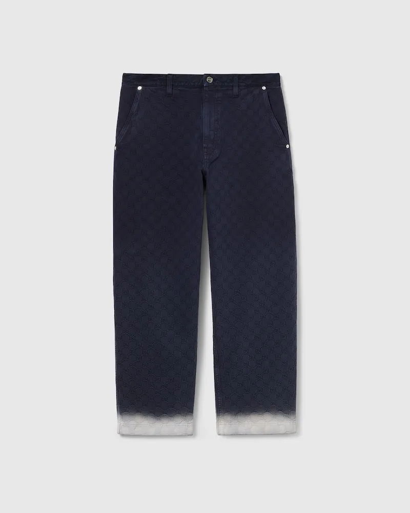 Gucci Hose aus Gebleichtem GG Baumwolldenim-Jacquard, Größe Blau