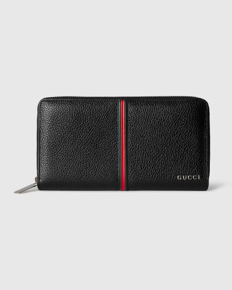 Gucci Brieftasche mit Rundumreißverschluss Und Web Schwarz