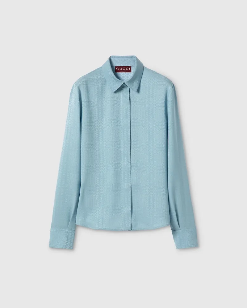 Gucci Bluse aus Seidenjacquard Mit GG, Größe Blau