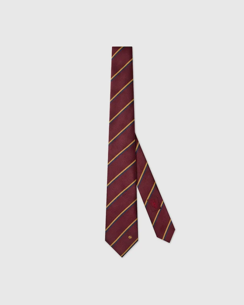 Gucci Gestreifte Krawatte aus Seidenjacquard mit Doppel G Rot