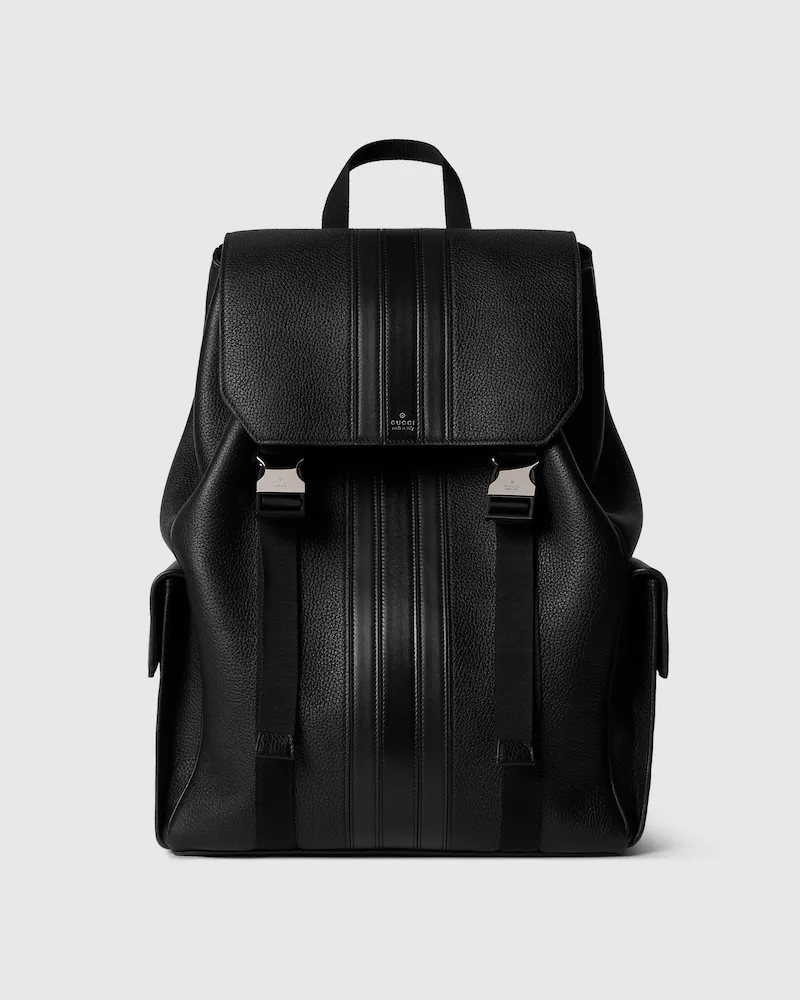 Gucci Mittelgroßer Web Trademark Rucksack Schwarz