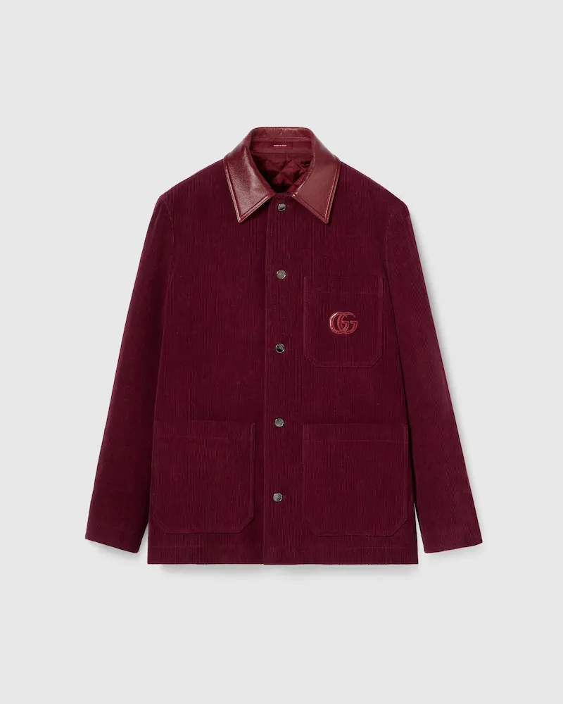 Gucci Jacke aus Cordsamt Mit Doppel G, Größe Bordeauxrot