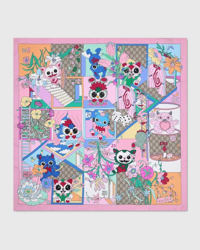 Gucci Besties Vierecktuch aus Seidentwill Mit Print Pink