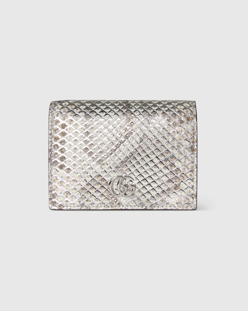 Gucci Kleine GG Marmont Brieftasche aus Pythonleder Silver