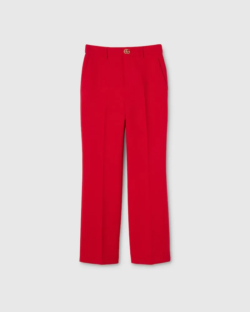 Gucci Hose aus Woll-Crêpe Mit Doppel G Knopf, Größe Rot
