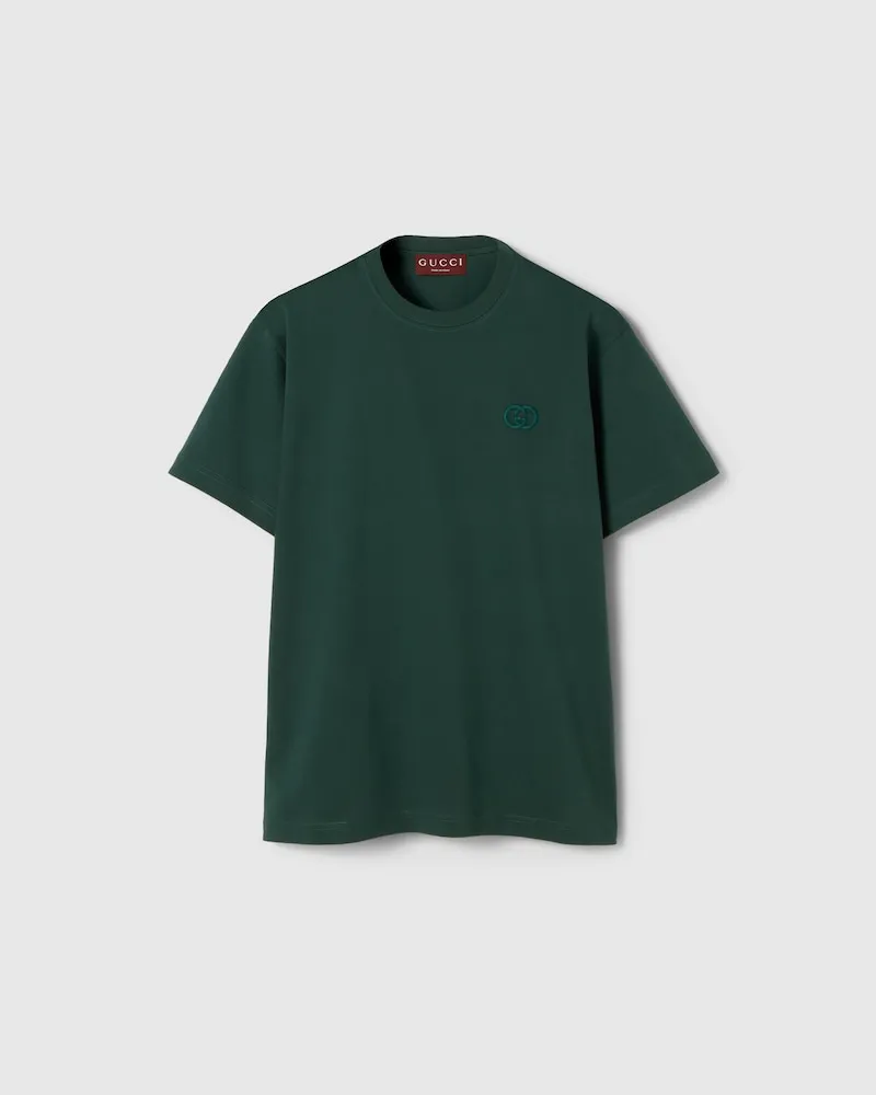 Gucci T-Shirt aus Baumwolljersey Mit Stickerei, Größe Grün