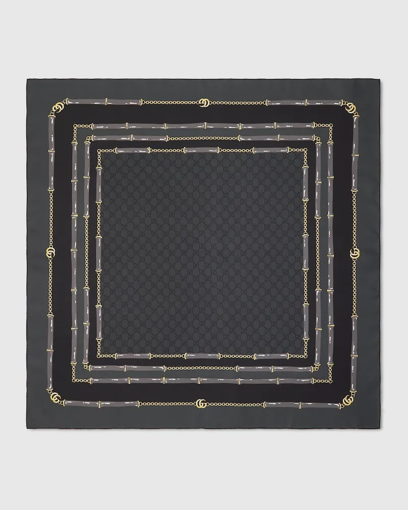 Gucci Vierecktuch aus GG Seidenjacquard Mit Print Schwarz