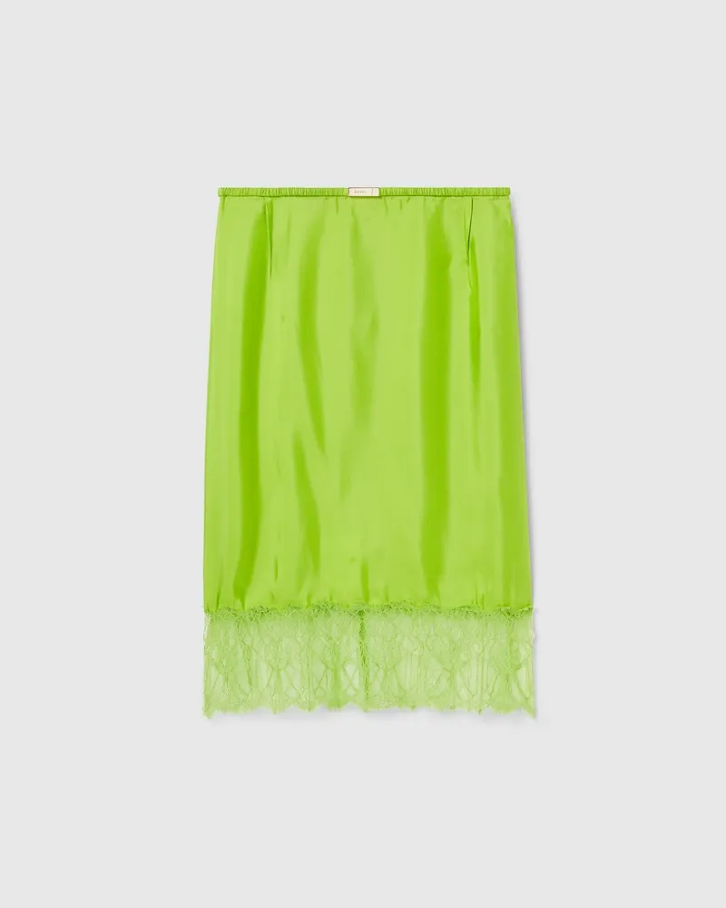 Gucci Rock aus Viskose-Twill Mit Blumen-Spitze, Größe Grün