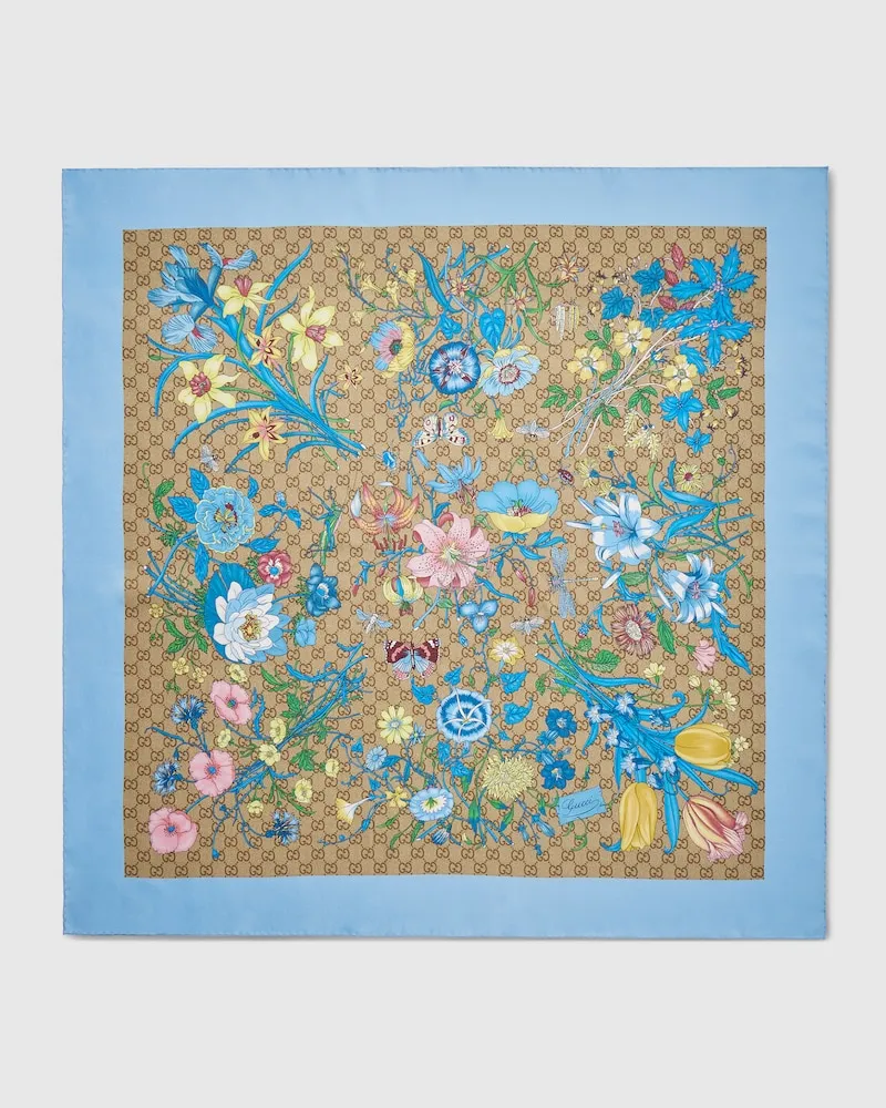 Gucci Vierecktuch aus Seidentwill mit GG Print Blau