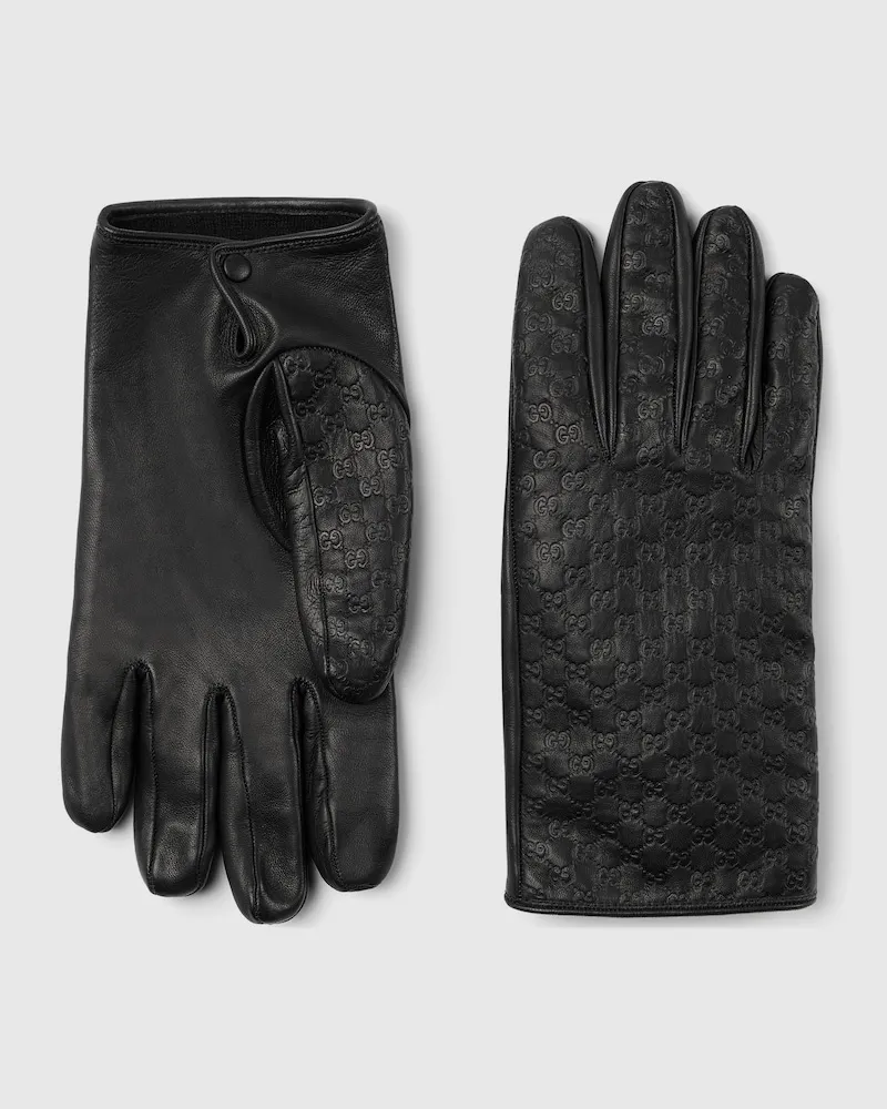 Gucci Handschuhe aus Leder Mit GG Prägung, Größe Schwarz