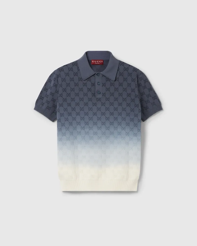 Gucci Poloshirt aus GG Baumwolljacquard-Strick, Größe Blau