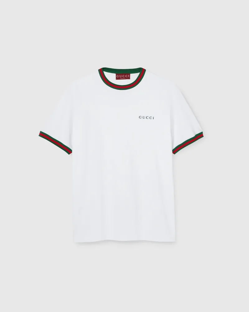 Gucci T-Shirt aus Baumwolljersey Mit Stickerei, Größe Weiß