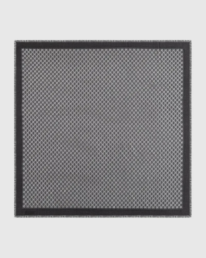 Gucci Halstuch aus Wolle Mit Laminiertem GG Motiv Schwarz