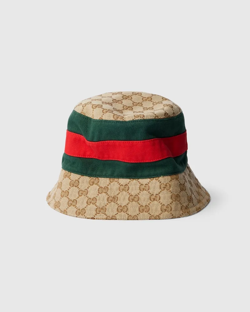 Gucci Fischerhut aus GG Baumwoll-Canvas mit Web, Größe Beige