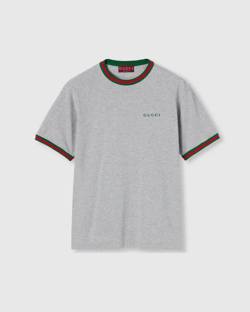 Gucci T-Shirt aus Baumwolljersey Mit Stickerei, Größe Grau