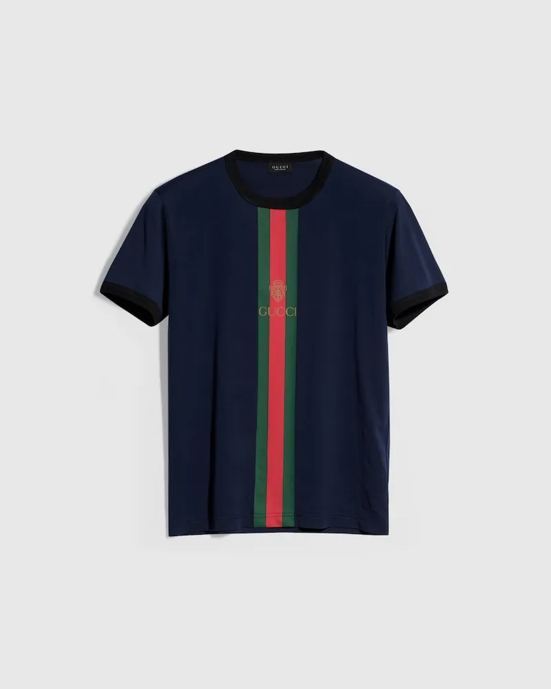 Gucci T-Shirt aus Baumwolljersey mit Print, Größe Blau