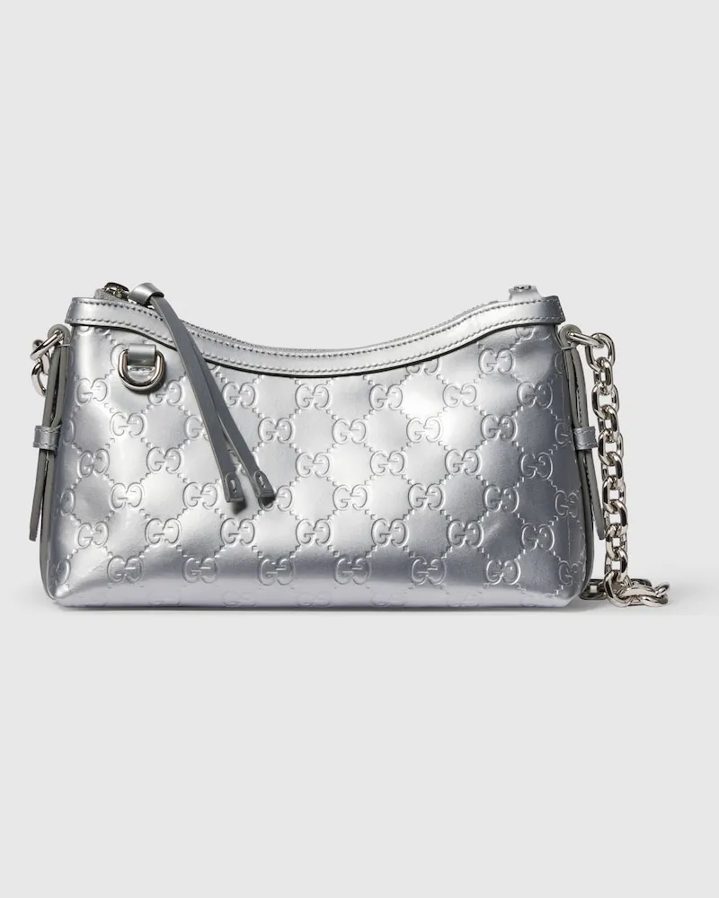 Gucci Kleine GG Emblem Schultertasche Silver