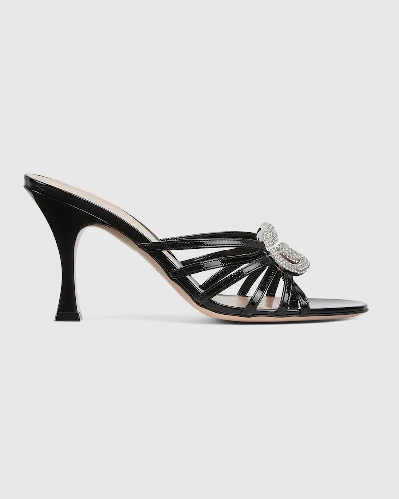 Gucci Sandales Ouvertes Avec Détail GG En Cristaux Pour Femme, Taille Noir