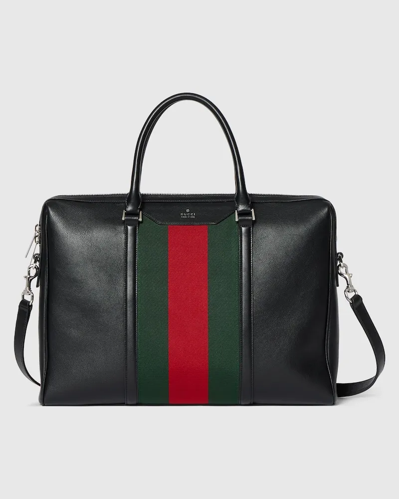 Gucci Mega Web Trademark Mittelgroße Aktentasche Schwarz