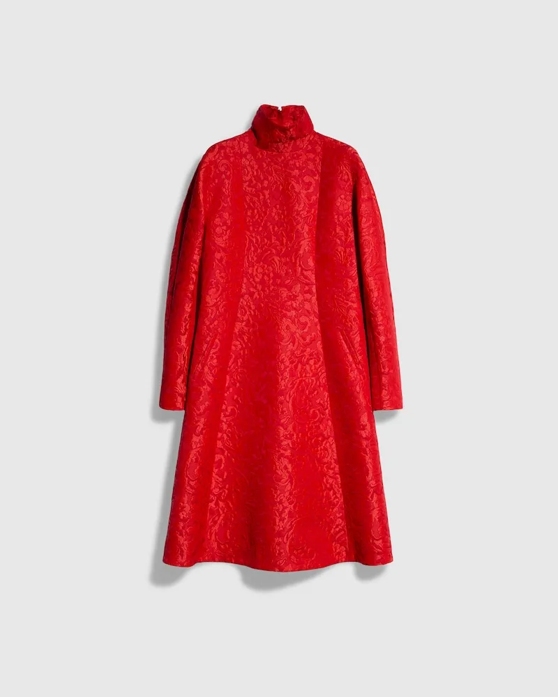 Gucci Kleid aus Wollbrokat Mit Blumenmuster, Größe Rot