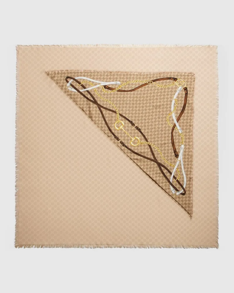 Gucci Cape aus GG Wolle Seide Jacquard Beige