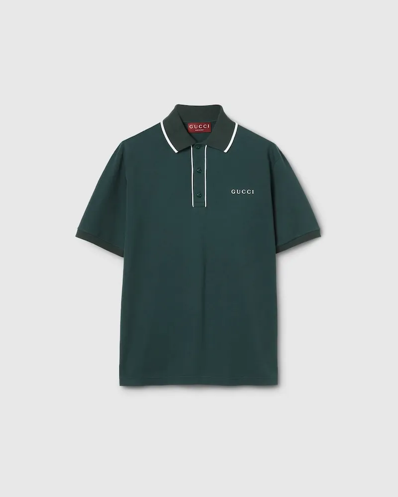 Gucci Poloshirt aus Baumwoll-Piqué Mit Stickerei, Größe Grün