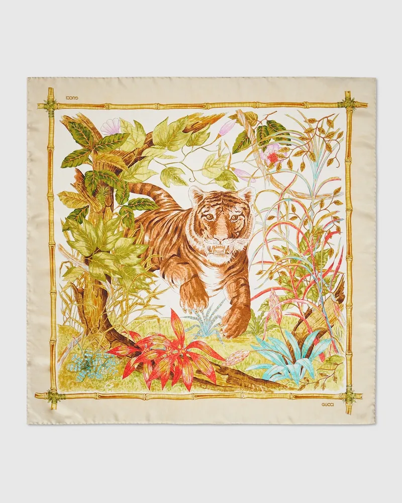 Gucci Il Gattino" Bedrucktes Seidentuch Weiß